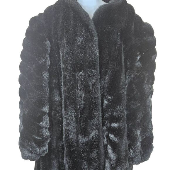 Vintage 50s 60s Luxurious Black XL Faux Fur Coat Mob Wife NEW With Flaws - Picture 2 of 12